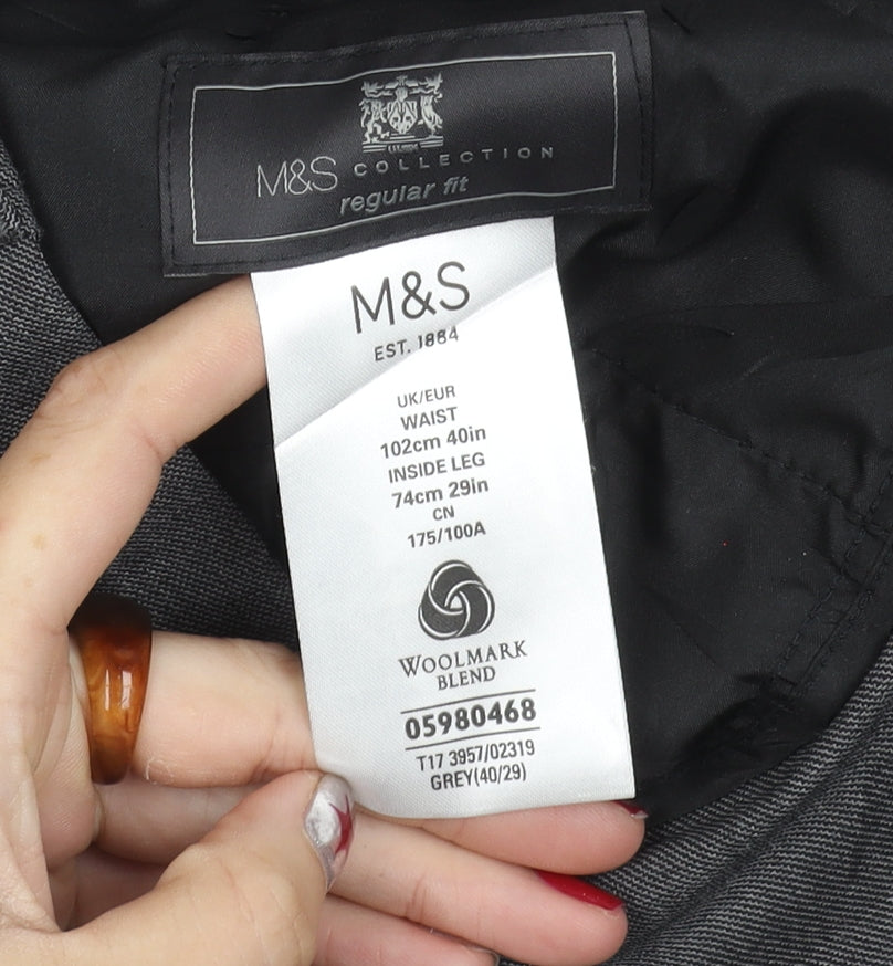 Marks and Spencer Men's Grey XL Regular Fit Wool Blend Dress Pants