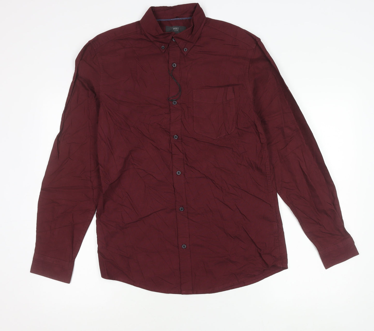 Marks and Spencer Men's Red Long Sleeve Cotton Oxford Shirt S
