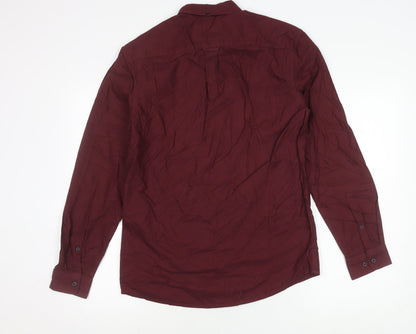Marks and Spencer Men's Red Long Sleeve Cotton Oxford Shirt S