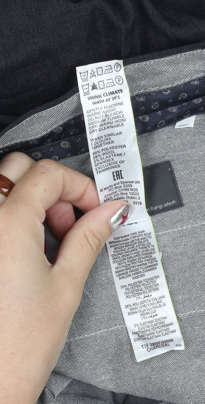 Marks and Spencer Men's Grey Slim Wool Blend Work Trousers 30x33