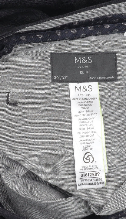 Marks and Spencer Men's Grey Slim Wool Blend Work Trousers 30x33