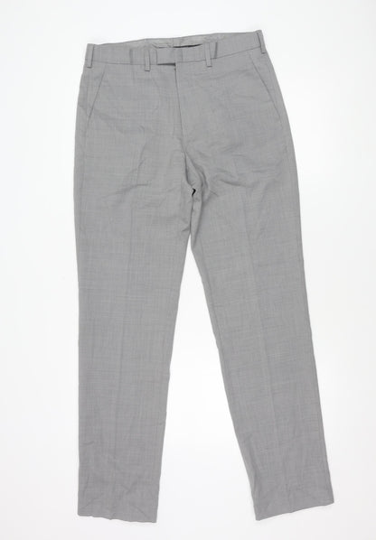 Marks and Spencer Mens Grey Wool Blend Regular Fit Dress Trousers 32x33