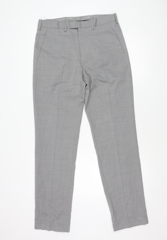 Marks and Spencer Mens Grey Wool Blend Regular Fit Dress Trousers 32x33