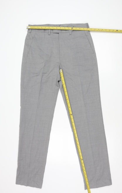 Marks and Spencer Mens Grey Wool Blend Regular Fit Dress Trousers 32x33