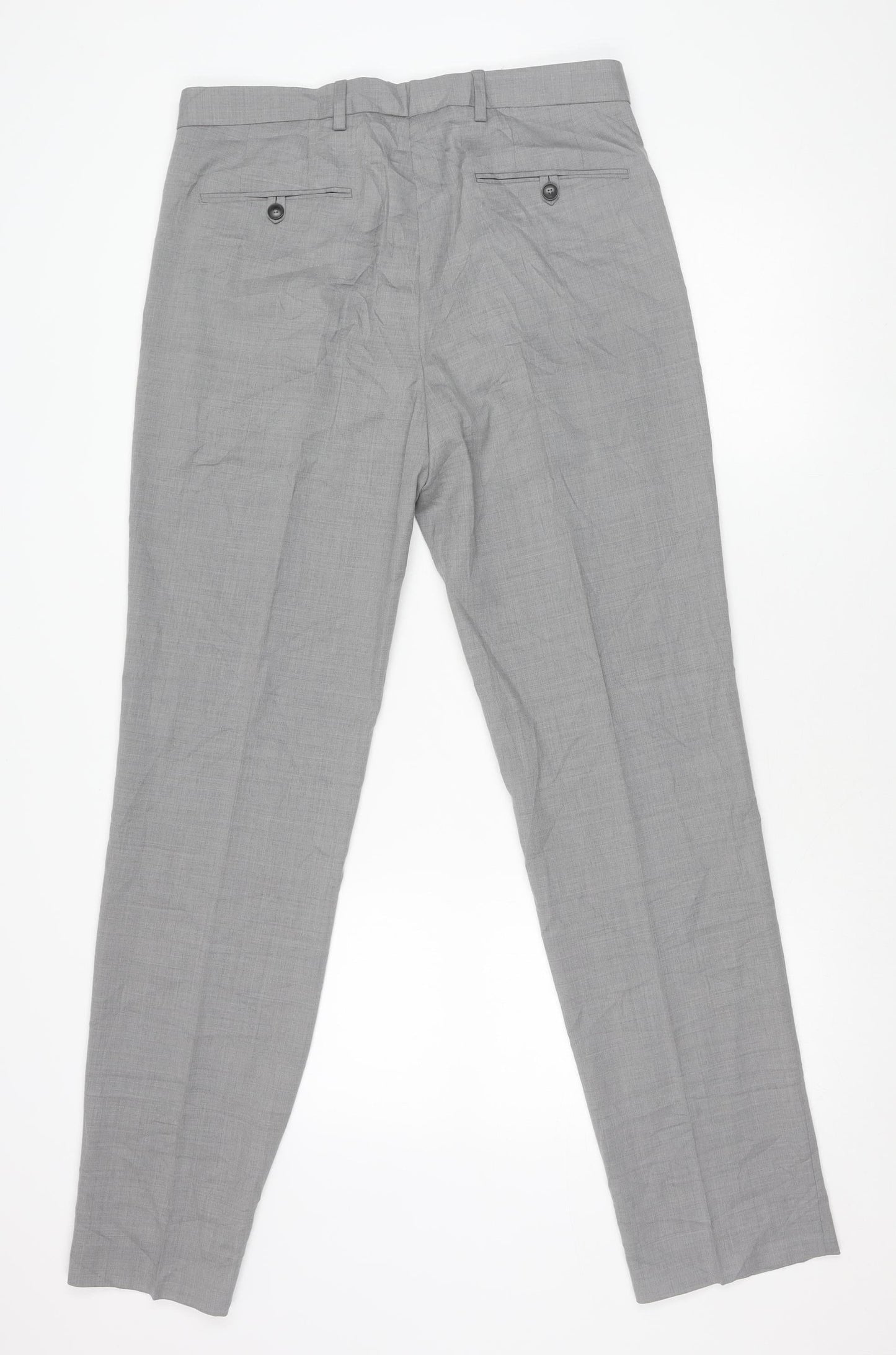 Marks and Spencer Mens Grey Wool Blend Regular Fit Dress Trousers 32x33