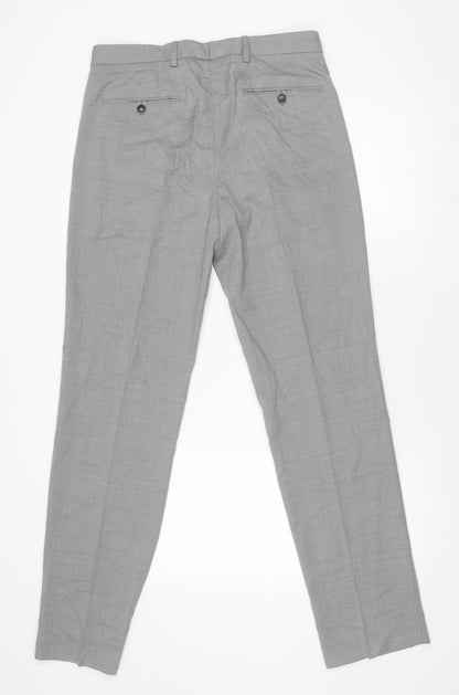 Marks and Spencer Mens Grey Wool Blend Regular Fit Dress Trousers 32x33