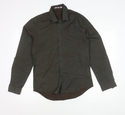Topman Men's Brown Striped Long Sleeve Button-Up Shirt M