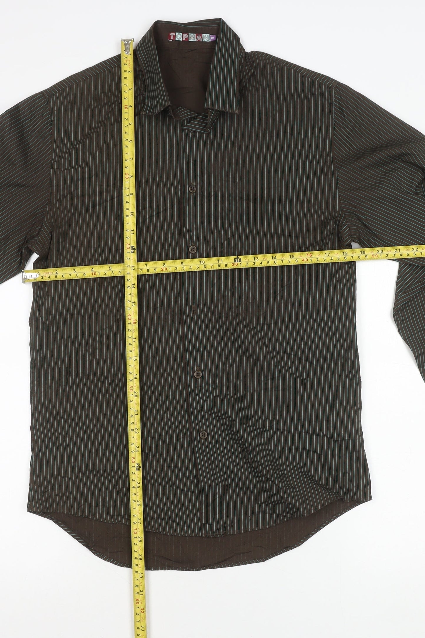 Topman Men's Brown Striped Long Sleeve Button-Up Shirt M