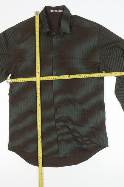 Topman Men's Brown Striped Long Sleeve Button-Up Shirt M