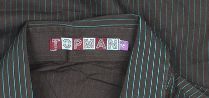 Topman Men's Brown Striped Long Sleeve Button-Up Shirt M