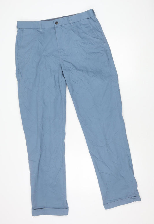 Marks and Spencer Men's Blue Chino Trousers 34W 33L Regular Fit