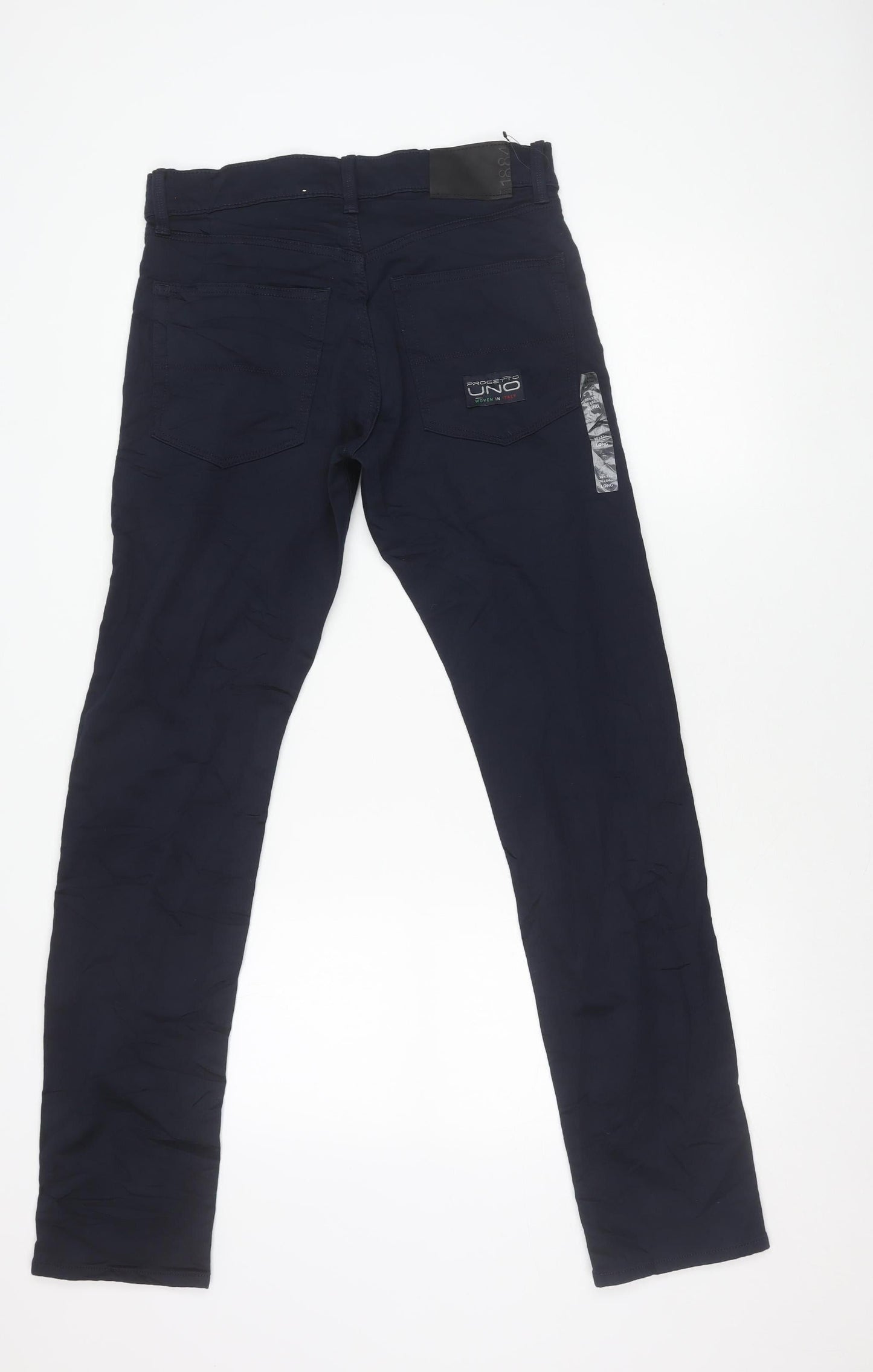 UNO Men's Blue Slim Fit Trousers 30W 33L Cotton Blend Casual