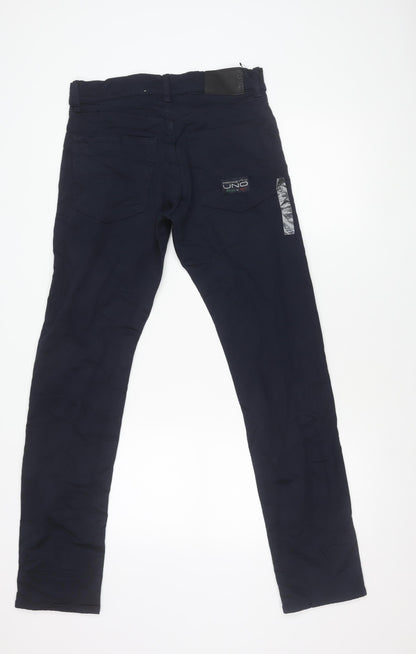 UNO Men's Blue Slim Fit Trousers 30W 33L Cotton Blend Casual