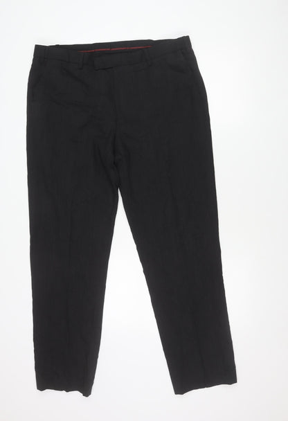 Marks and Spencer Men's Black 38in Wool Blend Regular Fit Dress Trousers
