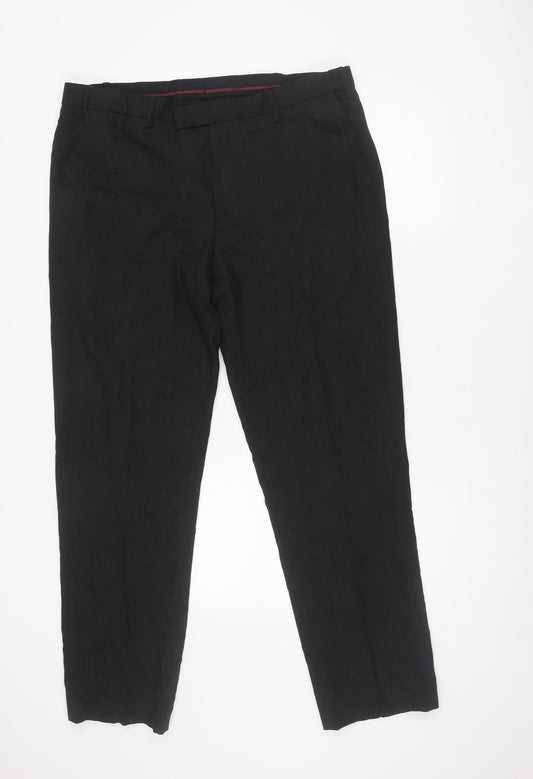 Marks and Spencer Men's Black 38in Wool Blend Regular Fit Dress Trousers