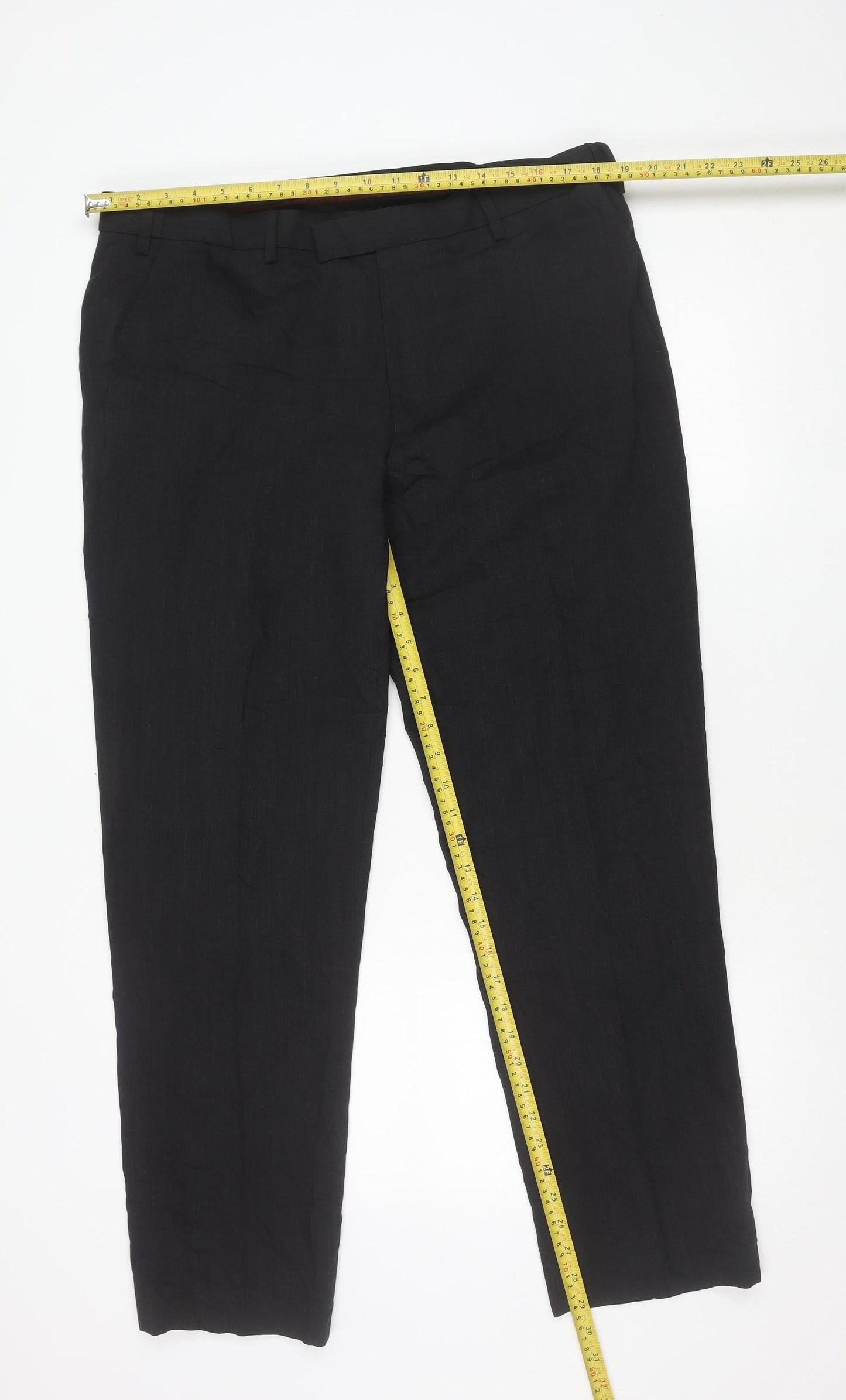 Marks and Spencer Men's Black 38in Wool Blend Regular Fit Dress Trousers