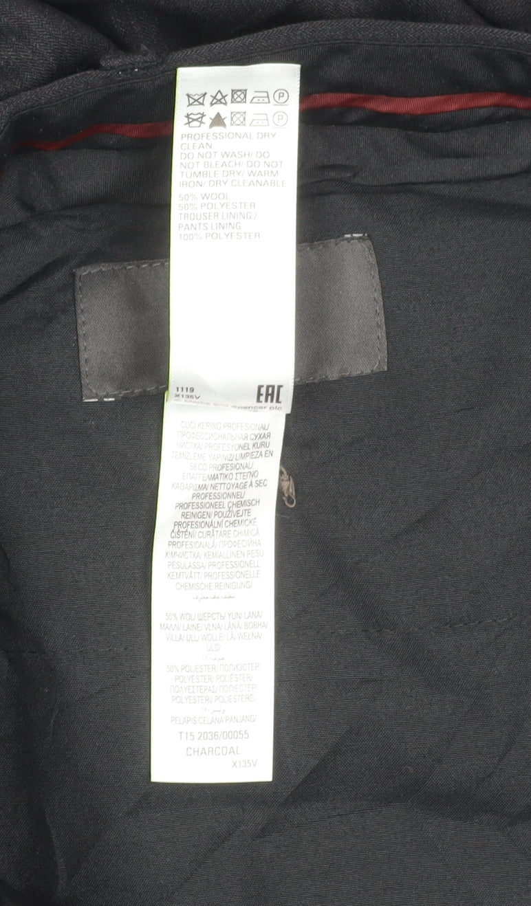 Marks and Spencer Men's Black 38in Wool Blend Regular Fit Dress Trousers