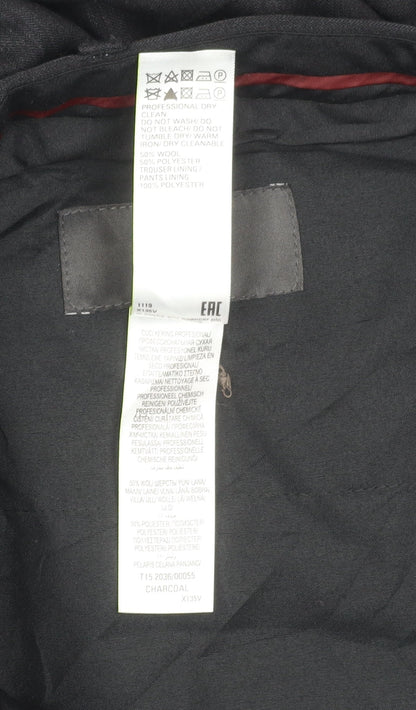 Marks and Spencer Men's Black 38in Wool Blend Regular Fit Dress Trousers