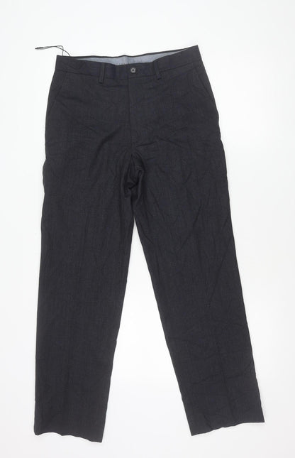 Marks and Spencer Men's Navy 30x29 Regular Fit Straight Leg Trousers