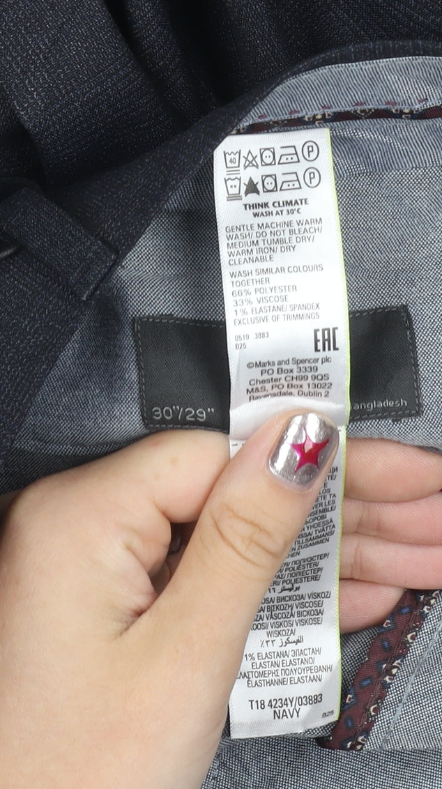 Marks and Spencer Men's Navy 30x29 Regular Fit Straight Leg Trousers