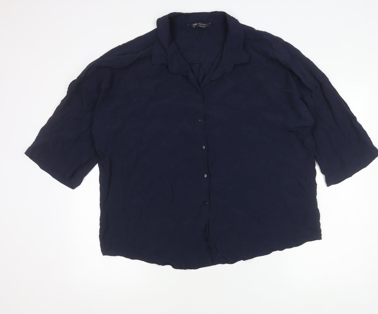 Marks and Spencer Women’s Blue Size 18 Button-Up Shirt Viscose 3/4 Sleeve