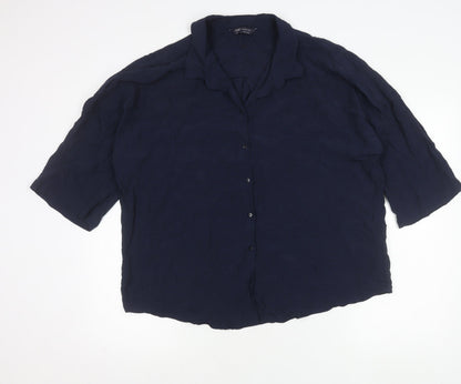 Marks and Spencer Women’s Blue Size 18 Button-Up Shirt Viscose 3/4 Sleeve