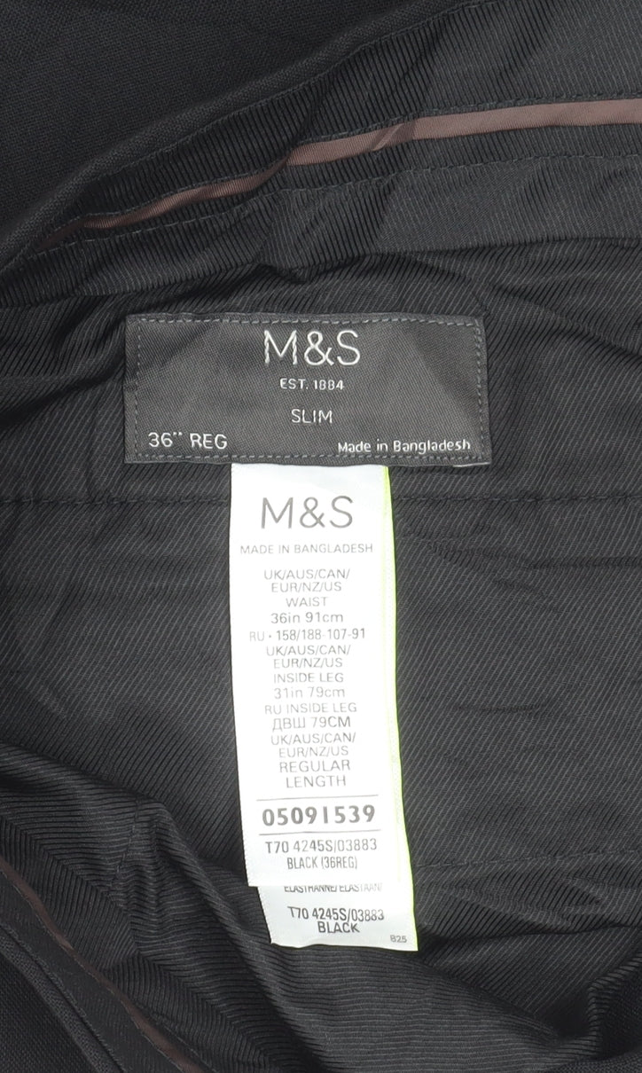 Marks and Spencer Men's Black Slim Fit Dress Trousers 36x31