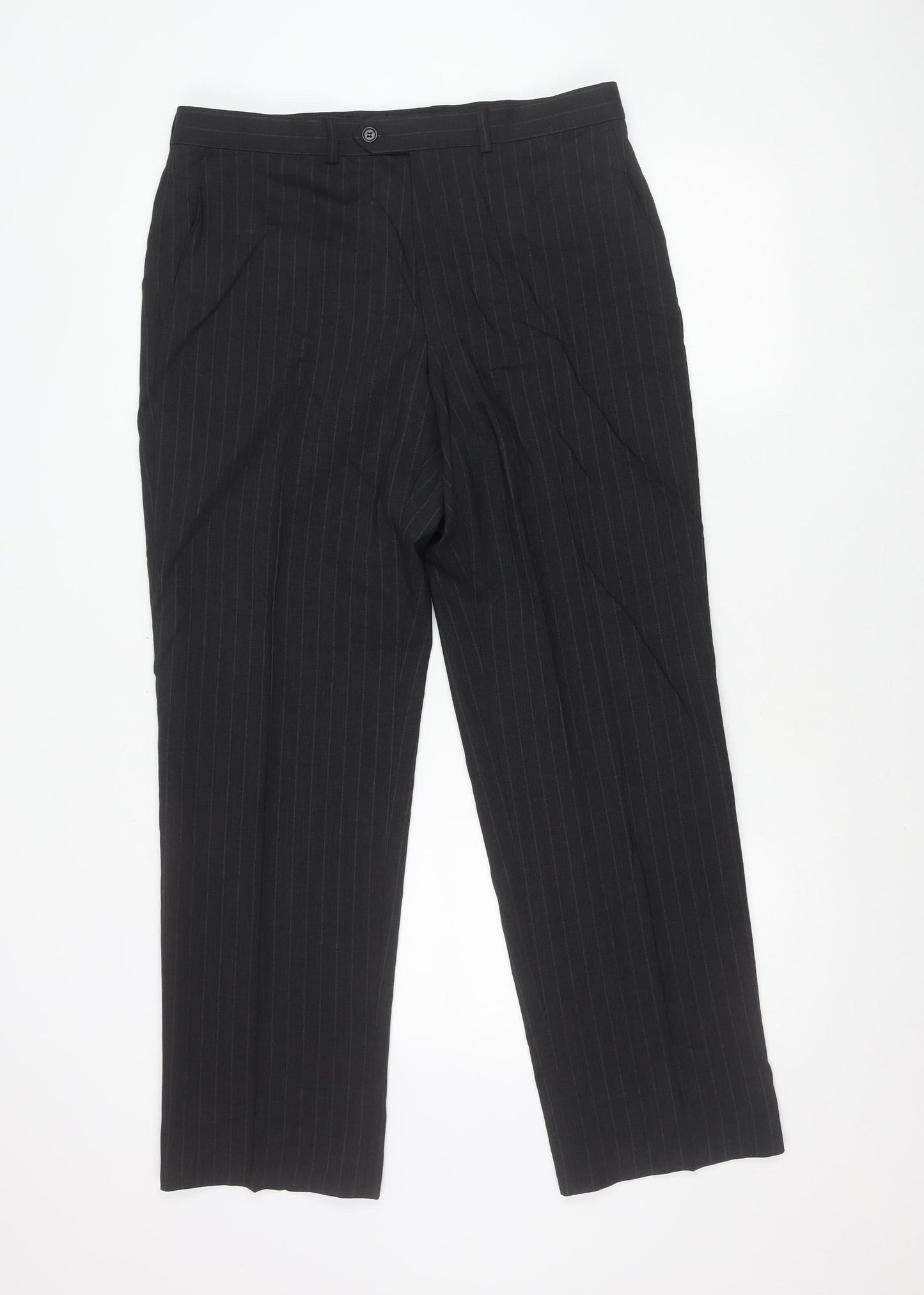 Marks and Spencer Men's Grey Pinstripe Wool Dress Trousers 34W 31L