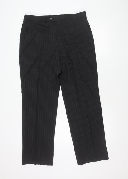 Marks and Spencer Men's Grey Pinstripe Wool Dress Trousers 34W 31L
