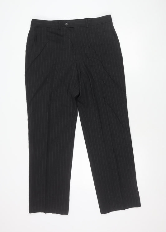 Marks and Spencer Men's Grey Pinstripe Wool Dress Trousers 34W 31L