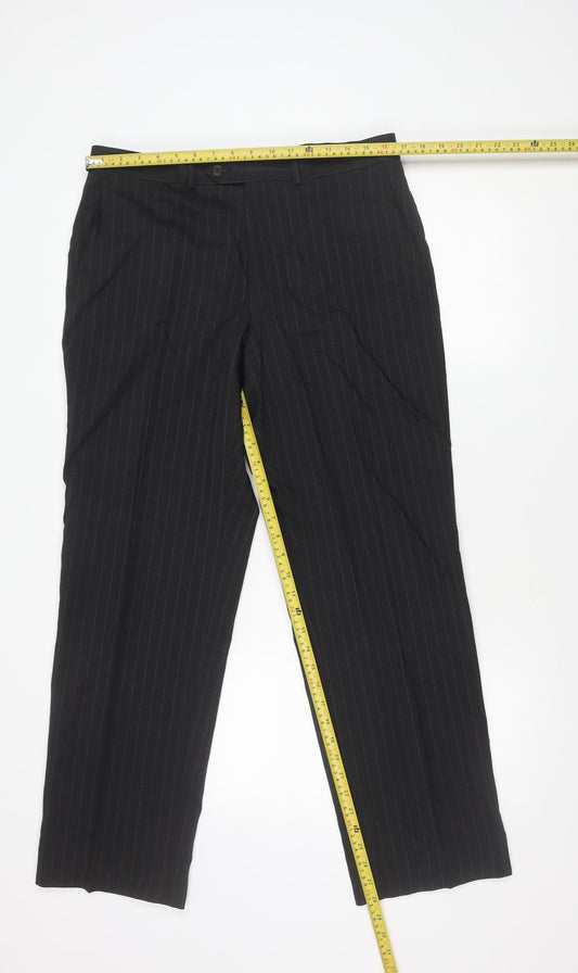 Marks and Spencer Men's Grey Pinstripe Wool Dress Trousers 34W 31L
