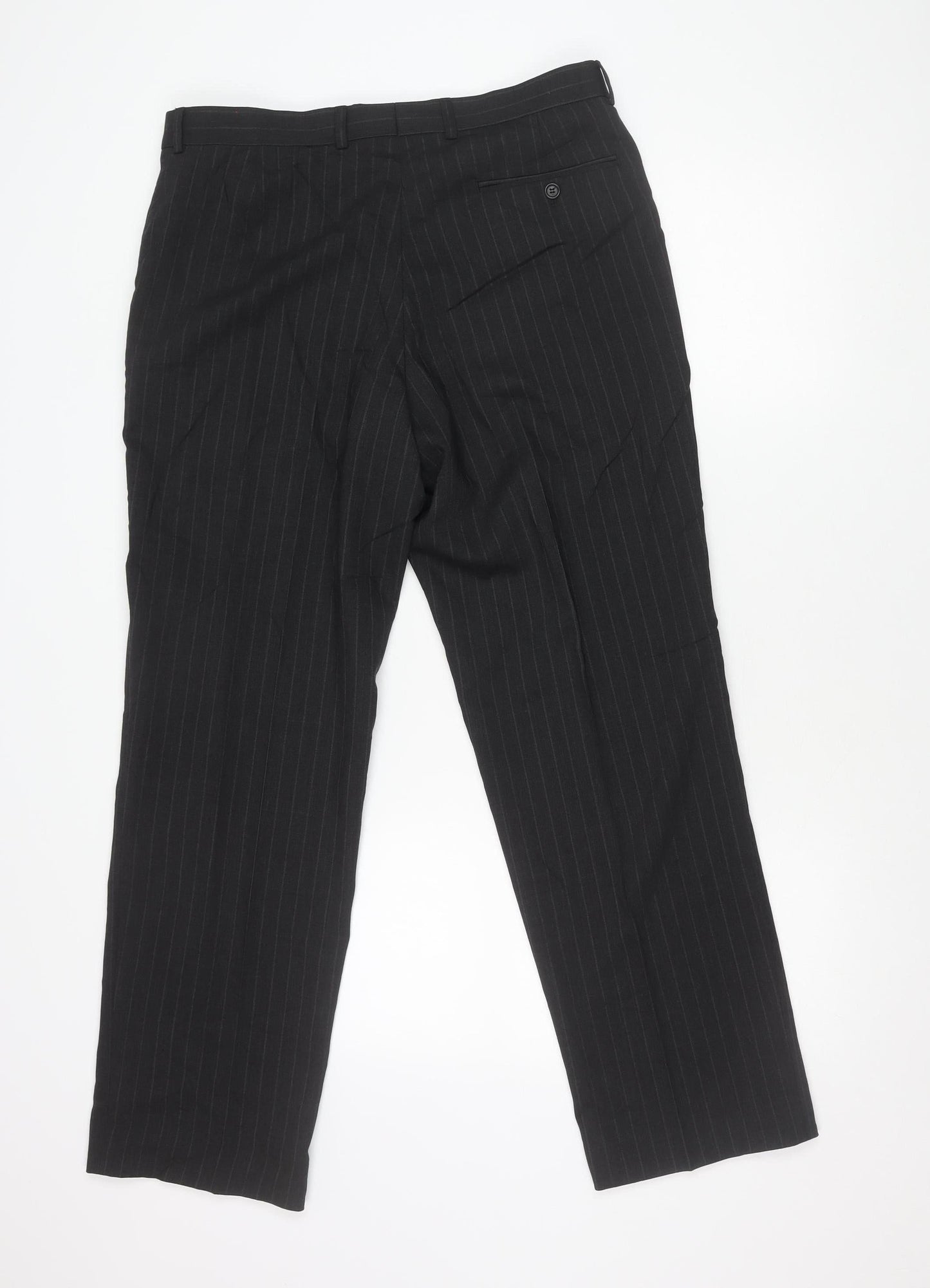 Marks and Spencer Men's Grey Pinstripe Wool Dress Trousers 34W 31L