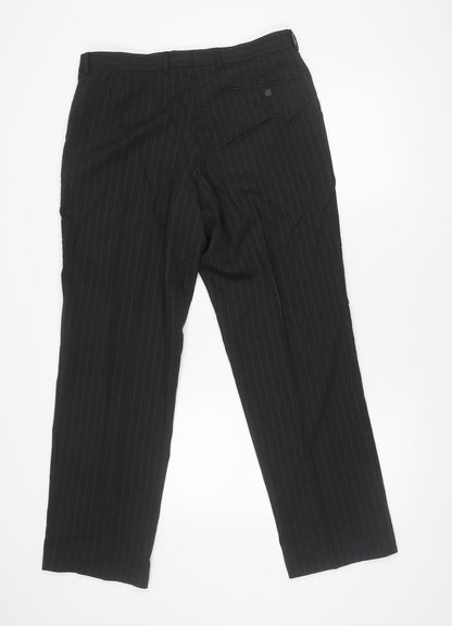 Marks and Spencer Men's Grey Pinstripe Wool Dress Trousers 34W 31L