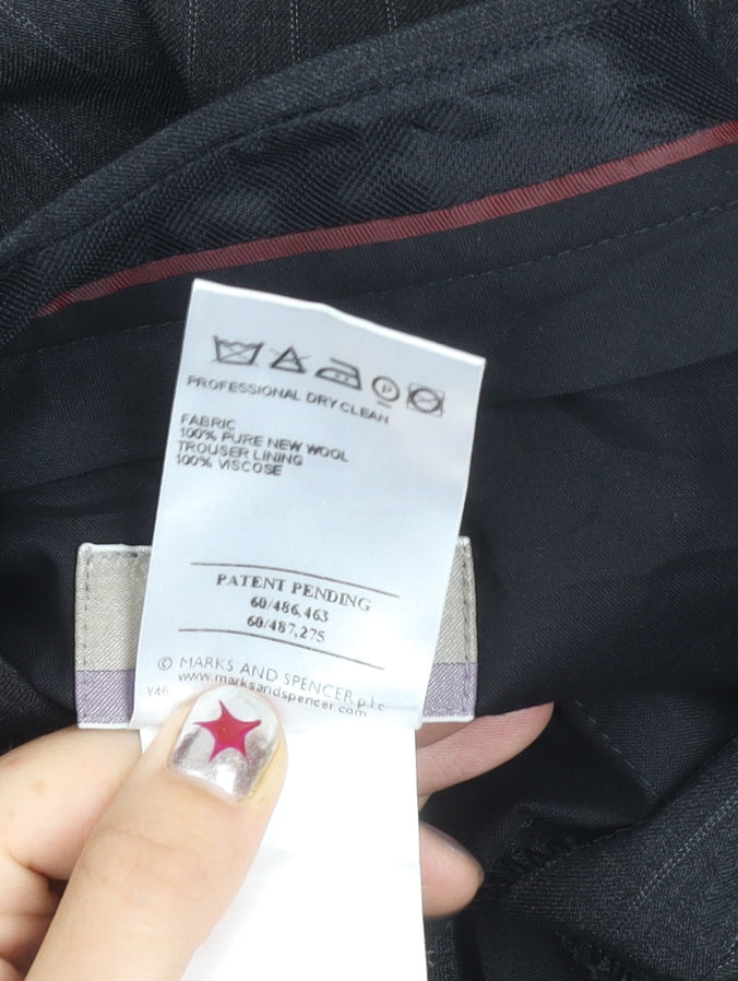 Marks and Spencer Men's Grey Pinstripe Wool Dress Trousers 34W 31L