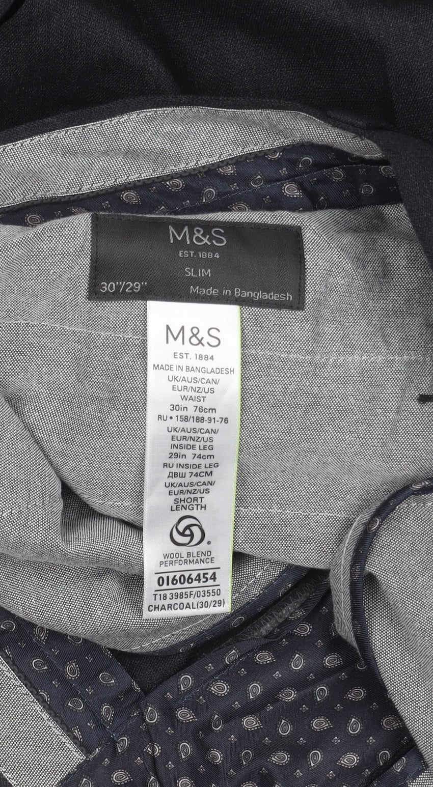 Marks & Spencer Mens Grey Slim Fit Dress Pants 30x29 Wool Blend