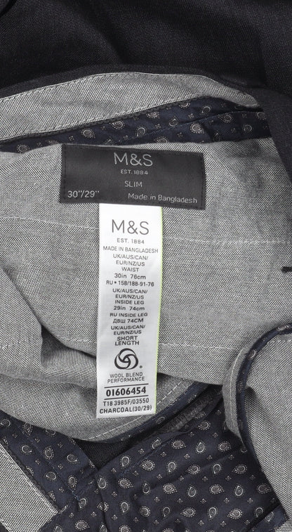Marks & Spencer Mens Grey Slim Fit Dress Pants 30x29 Wool Blend