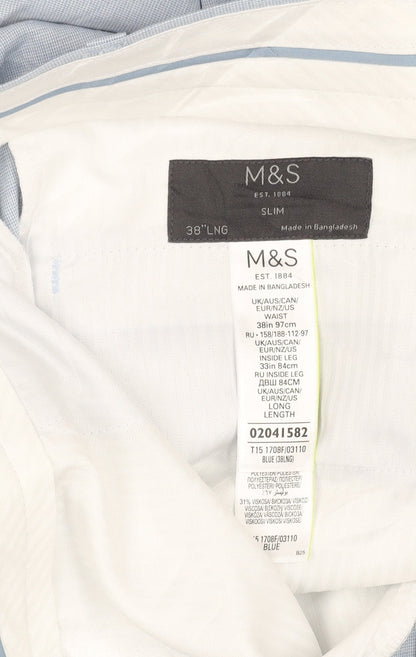 Marks and Spencer Men's Blue Slim Fit Dress Trousers 38x33