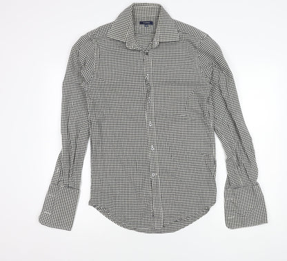 Gieves Men’s Black Houndstooth Cotton Long Sleeve Button-Up Shirt 15