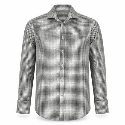 Gieves Men’s Black Houndstooth Cotton Long Sleeve Button-Up Shirt 15