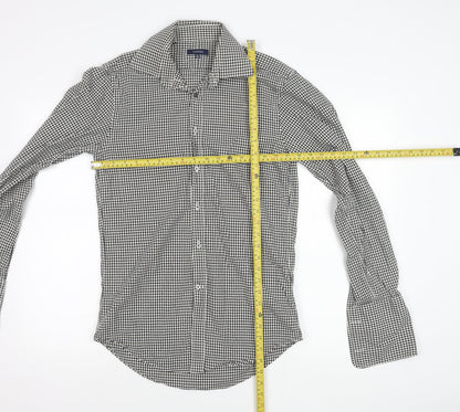 Gieves Men’s Black Houndstooth Cotton Long Sleeve Button-Up Shirt 15