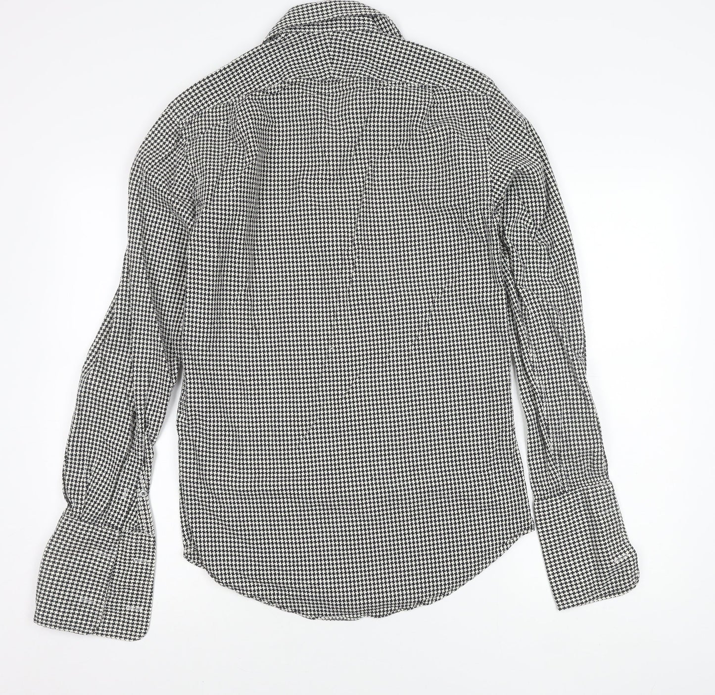 Gieves Men’s Black Houndstooth Cotton Long Sleeve Button-Up Shirt 15