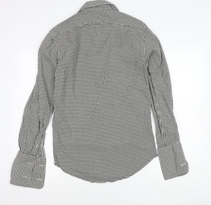Gieves Men’s Black Houndstooth Cotton Long Sleeve Button-Up Shirt 15
