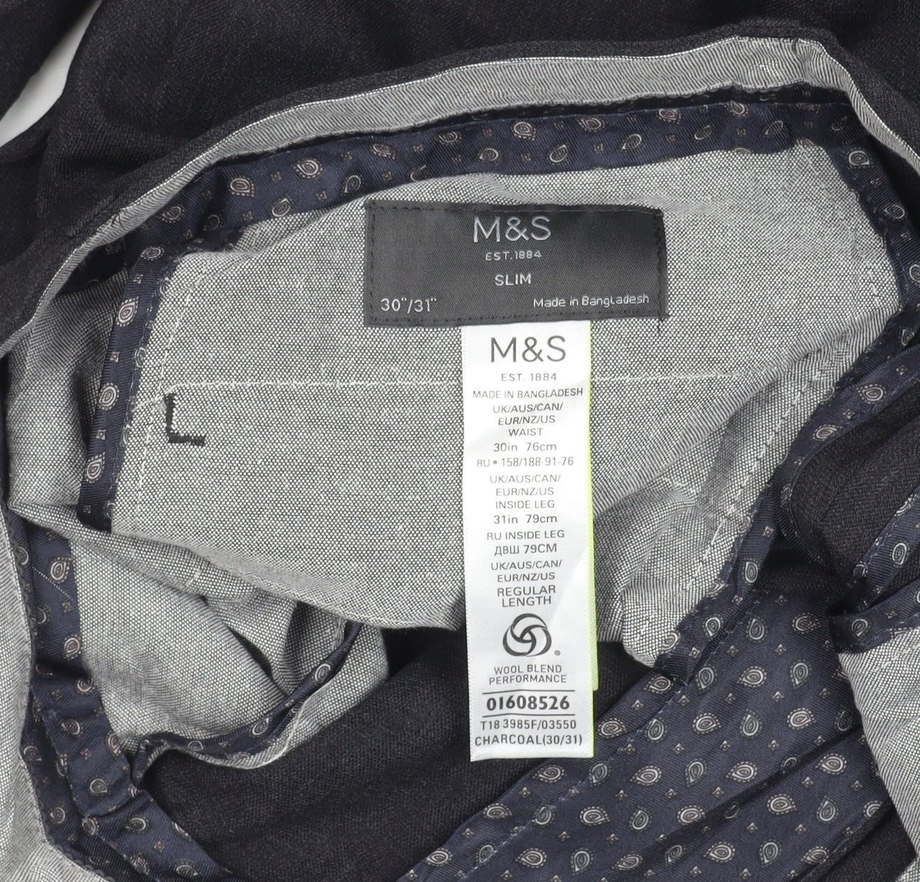 Marks and Spencer Men's Grey Slim Fit Dress Pants 30W 31L