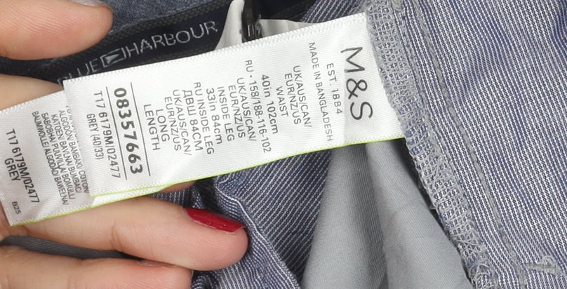 Marks & Spencer Men’s Grey Regular Fit Blue Harbour Chino Trousers 40W 33L