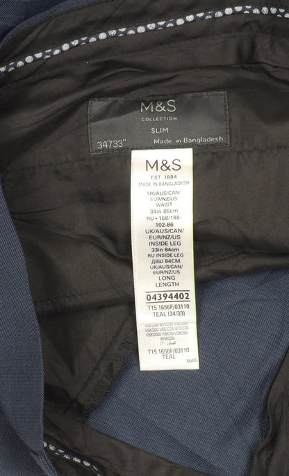 Marks and Spencer Men’s Blue Slim Fit Trousers 34x33 Business Formal
