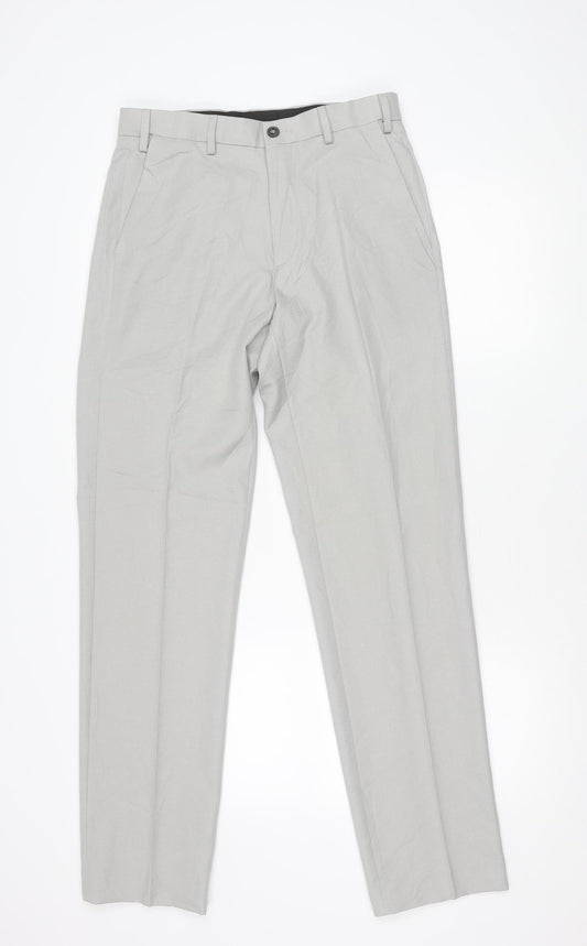 Marks and Spencer Men's Grey Regular Fit Straight Leg Trousers 30x33