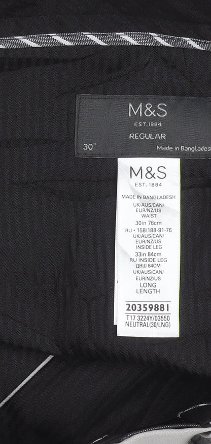 Marks and Spencer Men's Grey Regular Fit Straight Leg Trousers 30x33