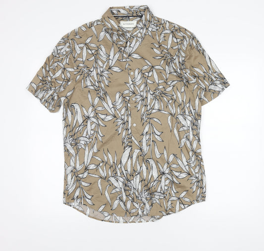 Marks and Spencer Men’s Beige Floral Short Sleeve Button-Up Shirt M