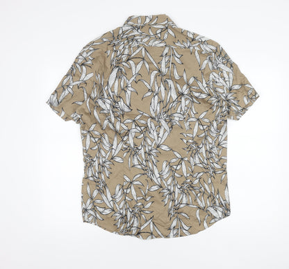 Marks and Spencer Men’s Beige Floral Short Sleeve Button-Up Shirt M
