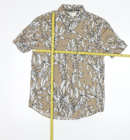 Marks and Spencer Men’s Beige Floral Short Sleeve Button-Up Shirt M